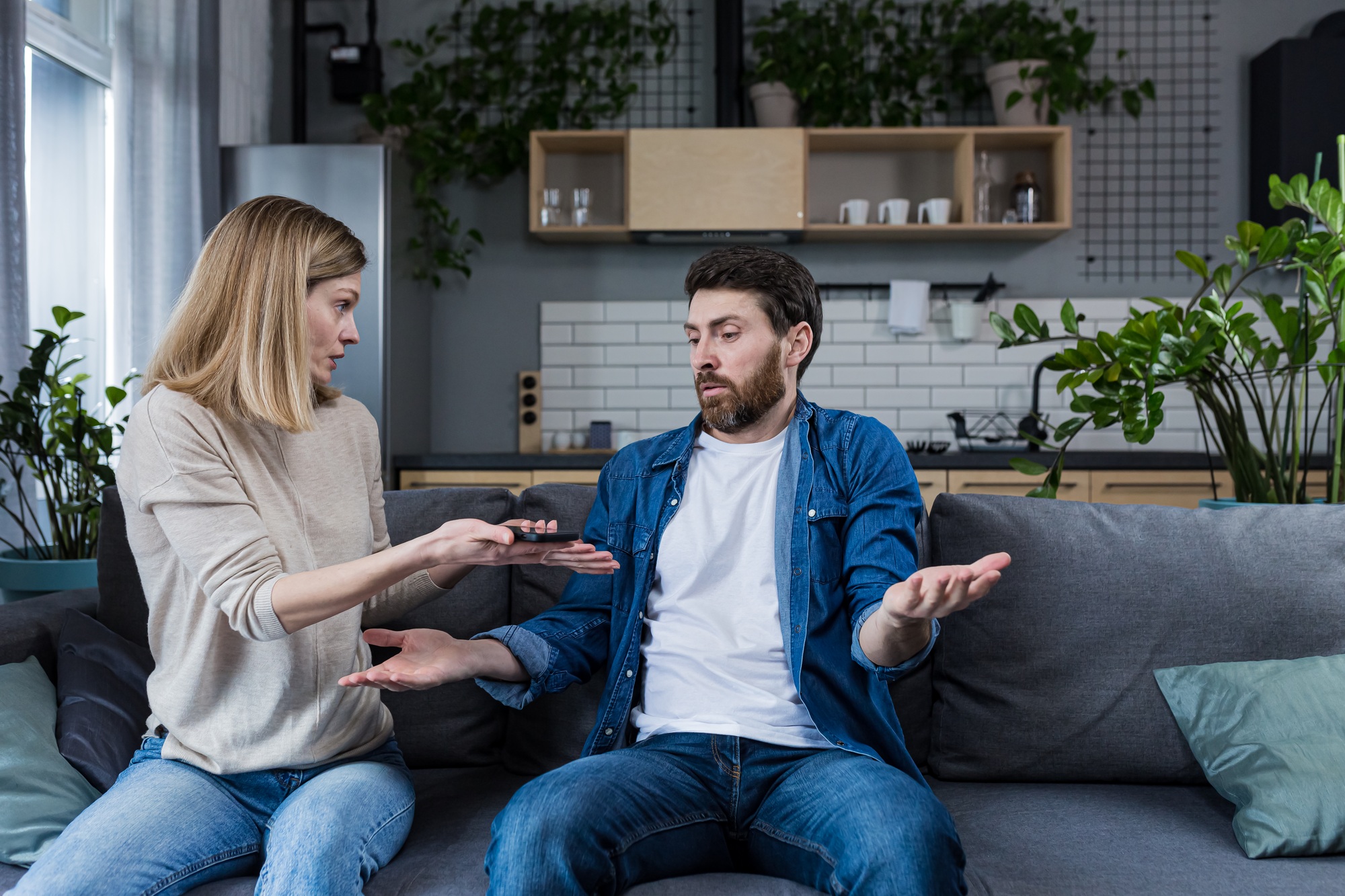 A woman quarrels with her husband, the claim of a lazy man who earns little money